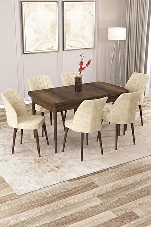 Rovena Zeta Barok 80x132 Açılabilir Mdf Mutfak Masası Takımı 6 Adet Sandalye