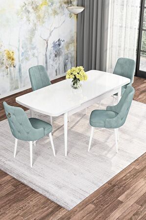 Rovena Mona Beyaz 80x132 Açılabilir Mdf Mutfak Masası Takımı 4 Adet Sandalye