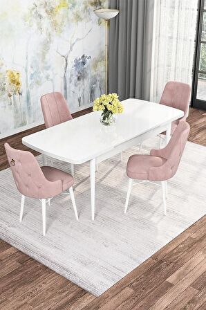 Rovena Mona Beyaz 80x132 Açılabilir Mdf Mutfak Masası Takımı 4 Adet Sandalye