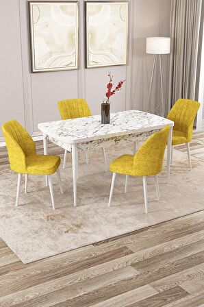 Rovena Zeta Beyaz Mermer 80x132 Açılabilir Mdf Mutfak Masası Takımı 4 Adet Sandalye