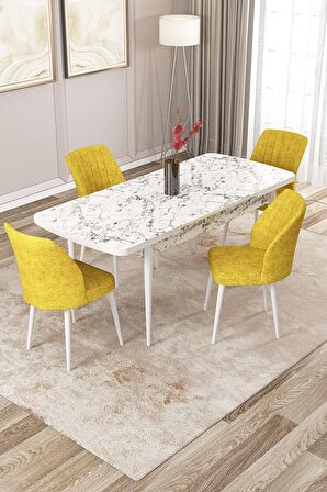 Rovena Zeta Beyaz Mermer 80x132 Açılabilir Mdf Mutfak Masası Takımı 4 Adet Sandalye
