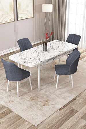 Rovena Zeta Beyaz Mermer 80x132 Açılabilir Mdf Mutfak Masası Takımı 4 Adet Sandalye