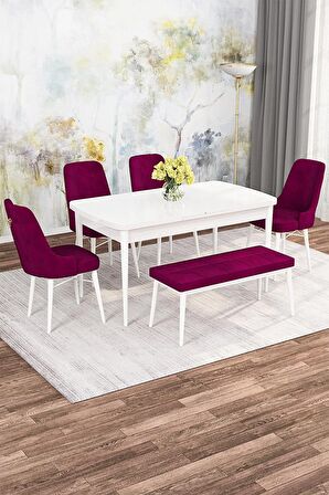 Rovena Mona Beyaz 80x132 Açılabilir Mdf Mutfak Masası Takımı 4 Adet Sandalye+1 Bench