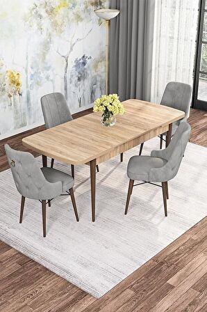 Rovena Mona Meşe 80x132 Açılabilir Mdf Mutfak Masası Takımı 4 Adet Sandalye