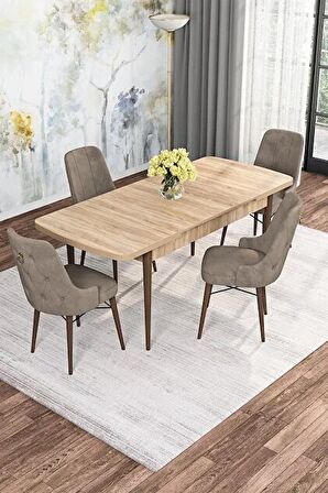 Rovena Mona Meşe 80x132 Açılabilir Mdf Mutfak Masası Takımı 4 Adet Sandalye