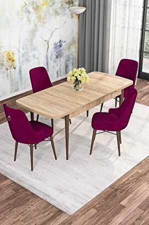 Rovena Mona Meşe 80x132 Açılabilir Mdf Mutfak Masası Takımı 4 Adet Sandalye