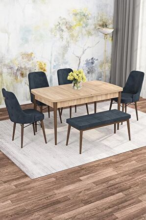 Rovena Mona Meşe 80x132 Açılabilir Mdf Mutfak Masası Takımı 4 Adet Sandalye+1 Bench
