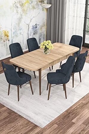 Rovena Mona Meşe 80x132 Açılabilir Mdf Mutfak Masası Takımı 6 Adet Sandalye