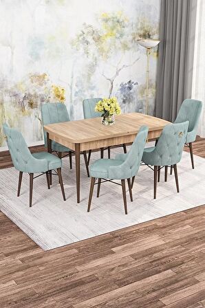 Rovena Mona Meşe 80x132 Açılabilir Mdf Mutfak Masası Takımı 6 Adet Sandalye