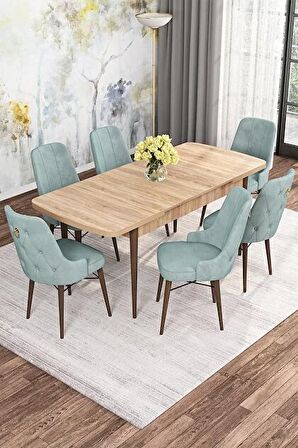 Rovena Mona Meşe 80x132 Açılabilir Mdf Mutfak Masası Takımı 6 Adet Sandalye