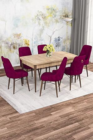 Rovena Mona Meşe 80x132 Açılabilir Mdf Mutfak Masası Takımı 6 Adet Sandalye
