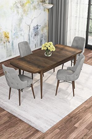 Rovena Mona Barok 80x132 Açılabilir Mdf Mutfak Masası Takımı 4 Adet Sandalye