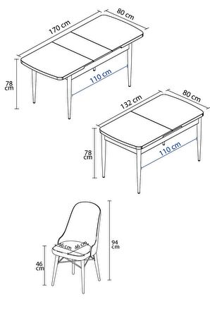 Rovena Vals Barok 80x132 Açılabilir Mdf Mutfak Masası Takımı 4 Adet Sandalye