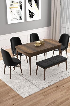 Rovena Vals Barok 80x132 Açılabilir Mdf Mutfak Masası Takımı 4 Adet Sandalye+1 Bench