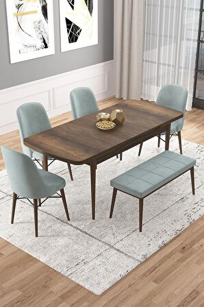 Rovena Vals Barok 80x132 Açılabilir Mdf Mutfak Masası Takımı 4 Adet Sandalye+1 Bench