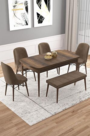 Rovena Vals Barok 80x132 Açılabilir Mdf Mutfak Masası Takımı 4 Adet Sandalye+1 Bench