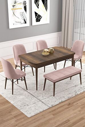 Rovena Vals Barok 80x132 Açılabilir Mdf Mutfak Masası Takımı 4 Adet Sandalye+1 Bench