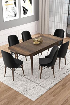 Rovena Vals Barok 80x132 Açılabilir Mdf Mutfak Masası Takımı 6 Adet Sandalye