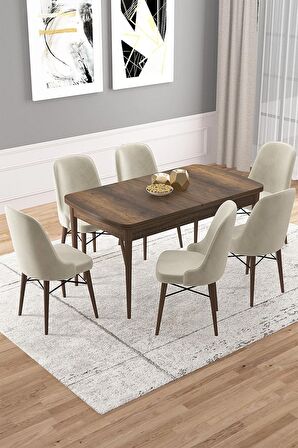 Rovena Vals Barok 80x132 Açılabilir Mdf Mutfak Masası Takımı 6 Adet Sandalye