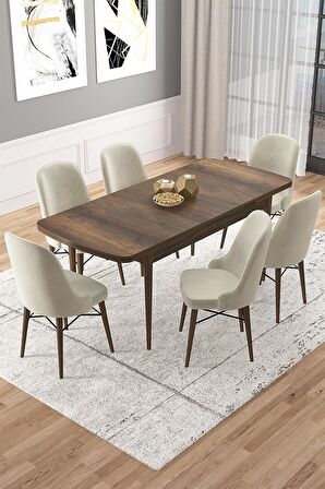 Rovena Vals Barok 80x132 Açılabilir Mdf Mutfak Masası Takımı 6 Adet Sandalye