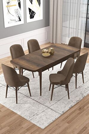 Rovena Vals Barok 80x132 Açılabilir Mdf Mutfak Masası Takımı 6 Adet Sandalye