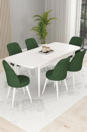 Rovena Kaf Beyaz 80x132 Açılabilir Suntalam Mutfak Masası Takımı 6 Adet Sandalye