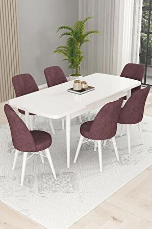 Rovena Kaf Beyaz 80x132 Açılabilir Suntalam Mutfak Masası Takımı 6 Adet Sandalye