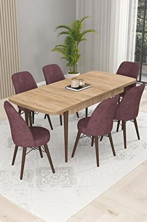 Rovena Kaf Meşe 80x132 Açılabilir Suntalam Mutfak Masası Takımı 6 Adet Sandalye