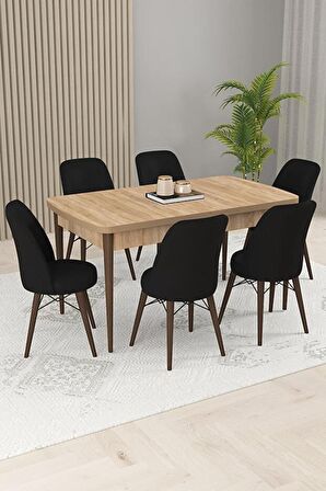 Rovena Kaf Meşe 80x132 Açılabilir Suntalam Mutfak Masası Takımı 6 Adet Sandalye