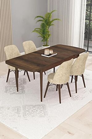 Rovena Kaf Barok 80x132 Açılabilir Suntalam Mutfak Masası Takımı 4 Adet Sandalye