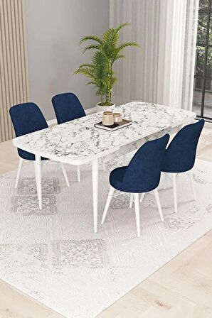 Rovena Kaf Beyaz Mermer 80x132 Açılabilir Suntalam Mutfak Masası Takımı 4 Adet Sandalye