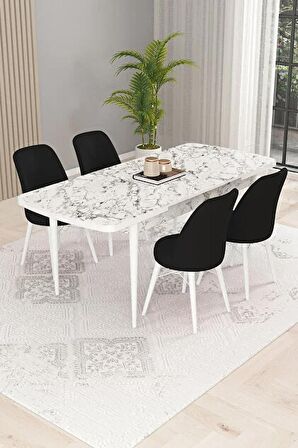 Rovena Kaf Beyaz Mermer 80x132 Açılabilir Suntalam Mutfak Masası Takımı 4 Adet Sandalye