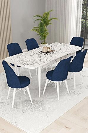Rovena Kaf Beyaz Mermer 80x132 Açılabilir Suntalam Mutfak Masası Takımı 6 Adet Sandalye
