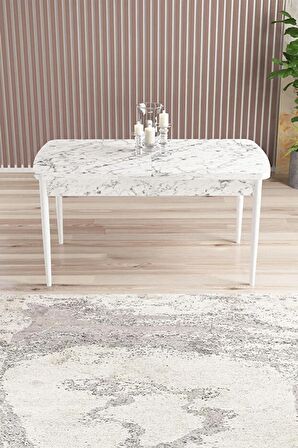 Rovena Kaf Beyaz Mermer 80x132 Açılabilir Suntalam Mutfak Masası Takımı 6 Adet Sandalye