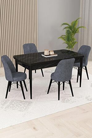 Rovena Kaf Siyah Mermer 80x132 Açılabilir Suntalam Mutfak Masası Takımı 4 Adet Sandalye