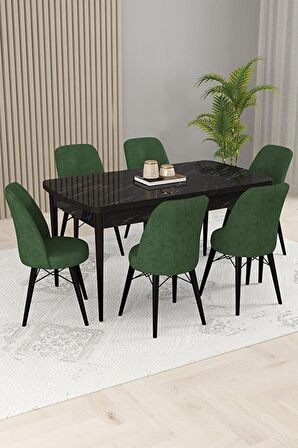 Rovena Kaf Siyah Mermer 80x132 Açılabilir Suntalam Mutfak Masası Takımı 6 Adet Sandalye