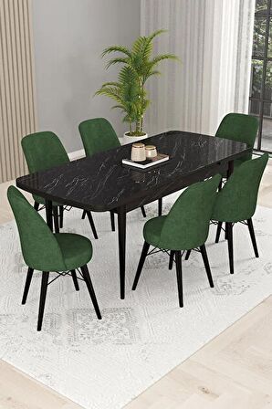 Rovena Kaf Siyah Mermer 80x132 Açılabilir Suntalam Mutfak Masası Takımı 6 Adet Sandalye