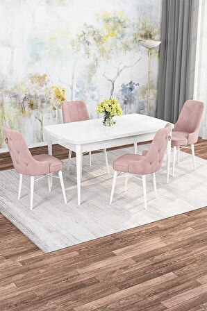 Rovena Alaska Beyaz 80x132 Açılabilir Suntalam Mutfak Masası Takımı 4 Adet Sandalye