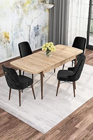 Rovena Alaska Meşe 80x132 Açılabilir Suntalam Mutfak Masası Takımı 4 Adet Sandalye