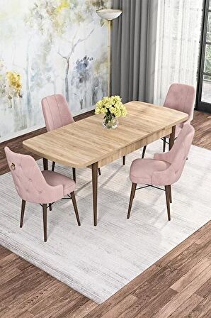 Rovena Alaska Meşe 80x132 Açılabilir Suntalam Mutfak Masası Takımı 4 Adet Sandalye