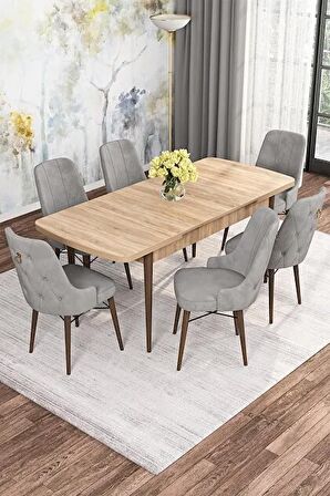 Rovena Alaska Meşe 80x132 Açılabilir Suntalam Mutfak Masası Takımı 6 Adet Sandalye