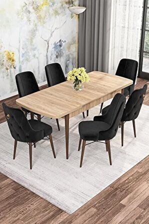 Rovena Alaska Meşe 80x132 Açılabilir Suntalam Mutfak Masası Takımı 6 Adet Sandalye