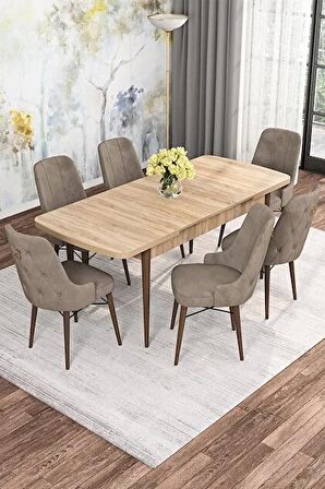 Rovena Alaska Meşe 80x132 Açılabilir Suntalam Mutfak Masası Takımı 6 Adet Sandalye