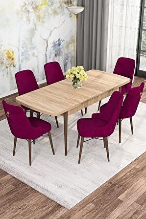 Rovena Alaska Meşe 80x132 Açılabilir Suntalam Mutfak Masası Takımı 6 Adet Sandalye