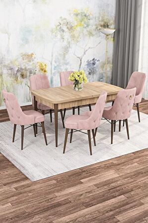 Rovena Alaska Meşe 80x132 Açılabilir Suntalam Mutfak Masası Takımı 6 Adet Sandalye