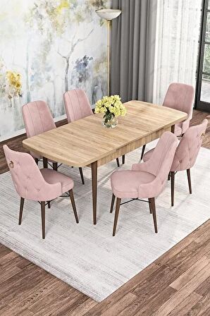 Rovena Alaska Meşe 80x132 Açılabilir Suntalam Mutfak Masası Takımı 6 Adet Sandalye