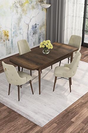 Rovena Alaska Barok 80x132 Açılabilir Suntalam Mutfak Masası Takımı 4 Adet Sandalye