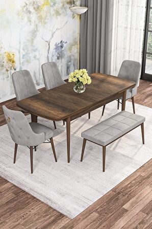 Rovena Alaska Barok 80x132 Açılabilir Suntalam Mutfak Masası Takımı 4 Adet Sandalye+1 Bench