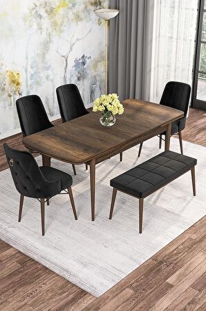 Rovena Alaska Barok 80x132 Açılabilir Suntalam Mutfak Masası Takımı 4 Adet Sandalye+1 Bench