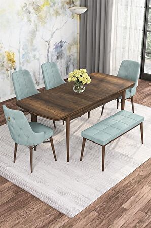 Rovena Alaska Barok 80x132 Açılabilir Suntalam Mutfak Masası Takımı 4 Adet Sandalye+1 Bench